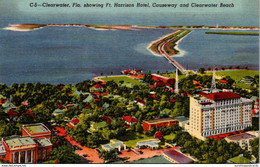 Floorida Clearwater Showing Ft Harrison Hotel Causeway And Clearwater Beach Curteich - Clearwater