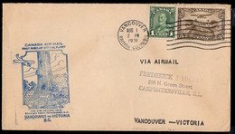 CANADA(1931) Car Driving Through Tunnel In Sequoia Tree. First Flight Cover From Vancouver To Victoria. - Eerste Vluchten