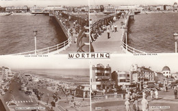 Worthing UK, Multi-views Of Town And Waterfront, C1960s Vintage Real Photo Postcard - Worthing