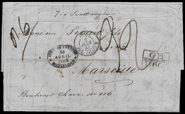1863 URUGUAY TRANSATLANTIC COVER MONTEVIDEO To MARSEILLE, FRANCE - VIA SOUTHAMPTON - Uruguay