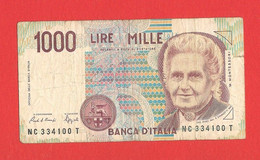 1000 Lire - NC 334100 T - Maria Montessori - Avec Plis Et Déchirures - 1.000 Lire