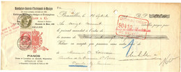 BELGIQUE - COB 74+75 SIMPLE CERCLE BRUXELLES EFFETS DE COMMERCE SUR RECU, 1909 - 1905 Grosse Barbe