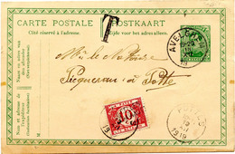 BELGIQUE - COB TX 27B SURCHARGE CELLES HAINAUT SIMPLE CERCLE POTTES SUR ENTIER 5C ALBERT 1ER D'AVELGHEM, 1919 - Lettres & Documents