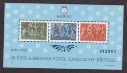 HUNGARY - 1943-1993 - Christmas Sheet - 50 Eve A Magyar Posta Karacsony Belyege / 2 Scans - Feuillets Souvenir