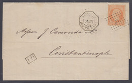 France Used In BEIRUT, Sc 35 Tied By Dotted Anchor On 1867 Cover To Constantinop - Covers & Documents