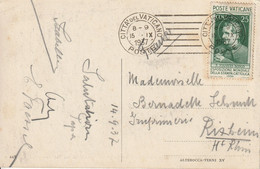 Vatican Carte Postale Pour La France 1937 - Covers & Documents
