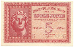 5 DRACME OCCUPAZIONE ITALIANA DELLA GRECIA ISOLE JONIE APRILE 1942 SUP+ - Other & Unclassified