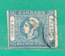 1 Argentina -Buenos Aires 1859 YT 10 Usado Pequeña Peladura - Buenos Aires (1858-1864)