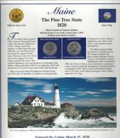 Etats-Unis - Feuillet "Etat" - 2 Quarters FDC 1999 (Philadelphie Et Denver) Et 2 Timbres Neufs - Maine - Non Classés