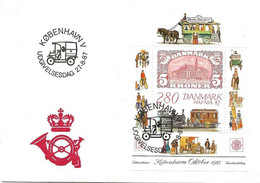 Denmark 1987  International Stamp Exhibition HAFNIA '87, Copenhagen , Mi Bloc 7  - Motif Car  In Cancellation  FDC - Lettres & Documents