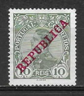 1910 Portugal #172 D,Manuel Overprint Republica 10rs MH - P1813 - Unused Stamps