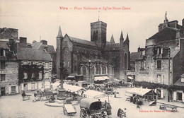 CPA Animée - Marché - VIRE - Place Nationale Et Eglise Notre Dame - Marchand Ambulant - Vire