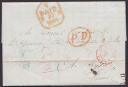"Pittsburg", Tax. Brief Nach Frankreich, 1845, Div. Stempel - ...-1840 Precursores