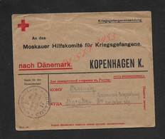 MILITARIA Let EN FRANCHIS MILITAIRE CROIX ROUGE MOSKAUER HILFSKOMITÉ FÜR KRIEGSGEFANGENE AVEC TAMPON ( NACH DÄNEMARK ) - Red Cross