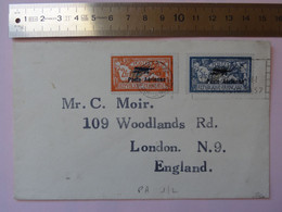 Lettre Avec N°1 Et N°2 MERSON Surchargé Poste Aérienne De Paris Pour Angleterre Signée Brun Cover - 1927-1959 Covers & Documents