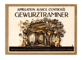 Etiquette De Vin Avec Collerette: Alsace, Gewurztraminer, Arthur Ehrhart & Fils, Viticulteur à Wettolsheim (22-601) - Gewürztraminer