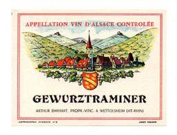 Etiquette De Vin Et Collerette: Alsace, Gewurztraminer, Arthur Ehrhart, Viticulteur à Wettolsheim (22-612) - Gewürztraminer