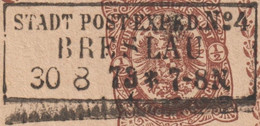 Pologne / Allemagne 1873. Entier Postal Oblitéré Stadt Post Exped. N° 4 - Breslau 30 8 73  7-8 N  Wrocław - Frankeermachines (EMA)