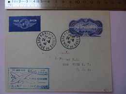 N°15 à 50f Burelet De Paris 41 Av. De Saxe Du 24-6-46 1ère Liaison Paris New York (cachet) + Vignette Signée Brun Lettre - 1927-1959 Covers & Documents