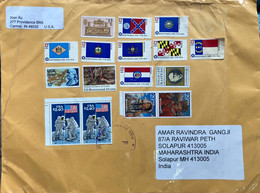 USA 2022, PAINTING,FLAG,MAN ON MOON, POET KIT CARSON ,SACAGAWEA ,16 DIFFERENT STAMPS !!! LOOK ! USED COVER TO INDIA - Lettres & Documents