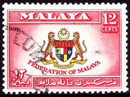 MALAYAN FEDERATION 1957 12c Red, Yellow, Blue, Black & Scarlet, Fed Coat Of Arms SG2 FU - Fédération De Malaya