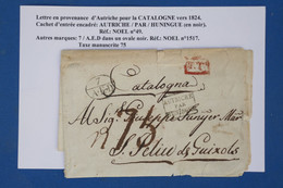 AZ1  AUTRICHE    LETTRE RR 1824   A ST PELIU ? CATALONA VIA HUNINGUE VOIE SUISSE ++  ++AFFRANCH. INTERESSANT - ...-1850 Vorphilatelie