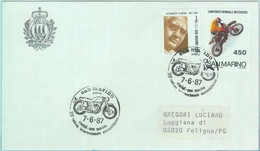 89921  - SAN MARINO - Postal History - SPECIAL POSTMARK 1987  Motorcycling MOTO - Sonstige & Ohne Zuordnung