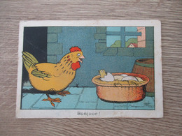 PETITE CARTE ILLUSTRATEUR BENJAMIN RABIER BONJOUR POULE POUSSIN  PUBLICITE BLEDINE DOS - Rabier, B.