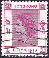 HONG KONG 1954 QEII 50c Reddish Purple SG185 FU - Usados