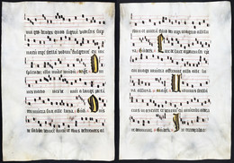 Seltenes, Sehr Großes Original Pergament-Blatt Aus Einer Antiphonar-Handschrift Des 15. Jahrhunderts / Very Ra - Theatre & Scripts