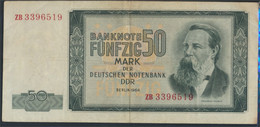 DDR Rosengb: 357b, Kontrollnummer 7stellig, Ersatznote Gebraucht (III) 1964 50 Mark (9810741 - 50 Mark