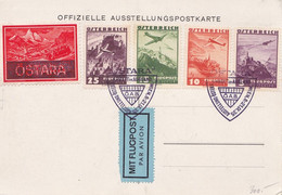 ÖSTARA - AUSSTELLUNGSPOSTKARTE FLUGPOST 1935 - 5 + 10 + 15 + 25 Gro (Ank598+599+600+602) + Östaramarke + Sonderstemp ... - Abarten & Kuriositäten