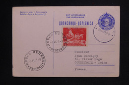 YOUGOSLAVIE - Entier Postal + Complément Pour La France En 1951 - L 126074 - Covers & Documents