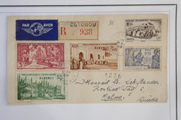 C  AOF DAHOMEY BELLE LETTRE  RECOM. RARE 1948 COTONOU  A MALMO SUEDE+ SERIE PA 6. 7. 8  + AFF. PLAISANT - Storia Postale