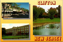 New Jersey Clifton Botany Village Shopping Area Park Scene And Columbus Middle School - Clifton