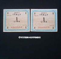 Italy 1943: 2 X 1 Lira With Consecutive Serial Numbers - 2. WK - Alliierte Besatzung