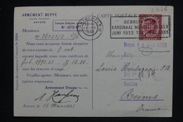 BELGIQUE - Affranchissement Perforé Sur Carte Commerciale De Anvers Pour La France En 1933 - L 126219 - 1909-34
