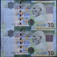 LIBYA , P 73  ,  10 Dinars  ,  ND 2004 , EF/AU , 2 Notes - Libya