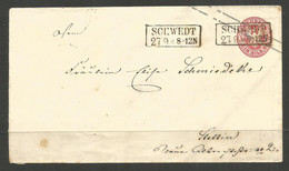 GERMANY / PRUSSIA. SCHWEDT. 1sg IMPRINTED ENVELOPE. BESTELLUNG ON REVERSE. - Enteros Postales