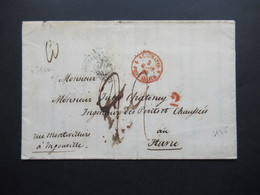 Schweiz 1849 Faltbrief Mit Inhalt Neuchatel über Paris Nach Le Havre Roter Stempel Neuchatel 2 Pontarlier 2 - 1843-1852 Federal & Cantonal Stamps