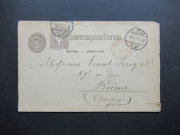 Schweiz 1877 Ganzsache Mit Zusatzfrankatur Auslandsverwendung St. Imier - Reims Suisse Pont Rückseitig 2 Weitere Stempel - Brieven En Documenten