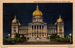 Iowa Des Moines State Capitol Building By Night Curteich - Des Moines