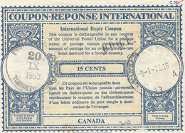 COUPON REPONSE INTERNATIONAL. INTERNATIONAL REPLY COUPON. CANADA. 15 CENTS. TORONTO - Autres & Non Classés