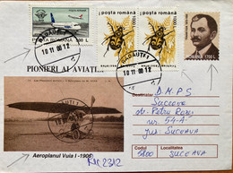 ROMANIA 2000, POSTAL STATIONERY COVER USED ,TRAIAN VUIA, AEROPLANE 1906, PIONEER AVAITION ,AEROPLANE,INSECT,RADAUTI CITY - Covers & Documents