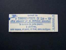 2274-C1a CARNET FERME 5 TIMBRES LIBERTE DE GANDON 2,00 ROUGE CODE POSTAL (BOITE B) - Modern : 1959-…