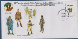 90 Ans, Union Nationale Des Sous Officiers En Retraite UNSOR Enveloppe TVP LV Adhésif 1er Jour 20.09.20 Soldats - Storia Postale