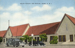 Aruba, N.W.I., SAN NICOLAS, Police Station, Car (1940s) Postcard - Aruba