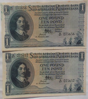 SOUTH AFRICA , P 92c , 1 Pound, 1951, AU/UNC, Presque Neuf 2 Notes , The Only Ones On Delcampe - Südafrika