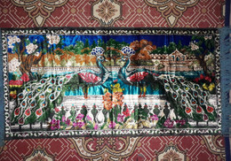 Antique Carpet Peacock Shaggy Woven Tablecloth Colorful Wall Rug Original Tapestry 113x50 - Teppiche & Wandteppiche