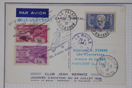 BA2 FRANCE BELLE CARTE CURIOSITé 1938 MEETING AERIEN  BELLE ILE LA BAULE  ++ VIGNETTES MERMOZ + AFFRANCH. PLAISANT - Autres & Non Classés